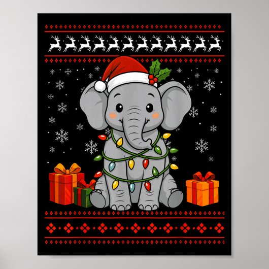 Elephant Christmas Ugly Sweater Elephant Graphic Poster (Vorne)