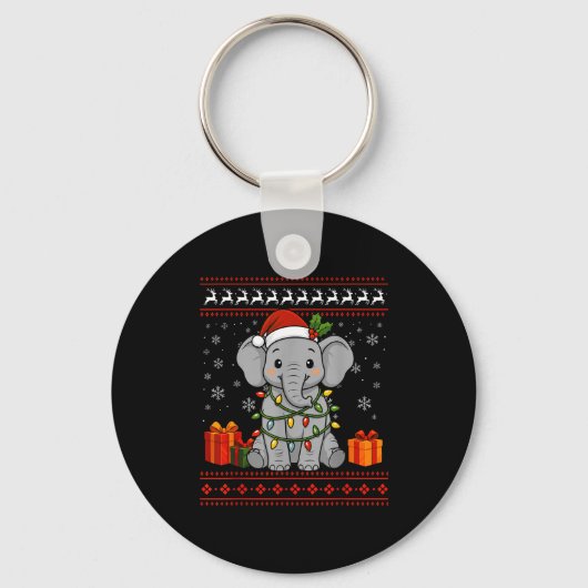 Elephant Christmas Ugly Sweater Elephant Graphic Schlüsselanhänger (Vorderseite)