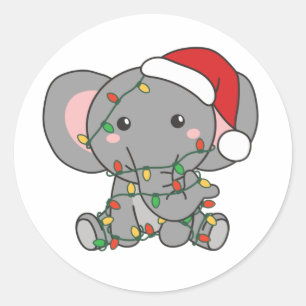 Elephant Christmas Winter Animals Elephants Klasse Runder Aufkleber