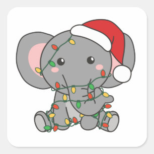 Elephant Christmas Winter Animals Elephants Square Quadratischer Aufkleber