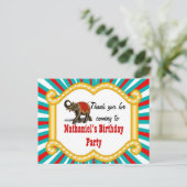 Elephant Circus Kids Boys Geburtstag Vielen Dank Postkarte (Stehend Vorderseite)