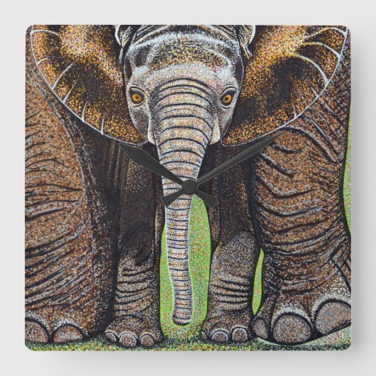 Elephant Clock - Mama und ich Quadratische Wanduhr (Vorderseite)