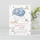 Elephant Cloud, Twinkle Little Star Baby Dusche Einladung (Stehend Vorderseite)