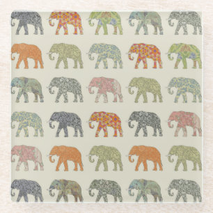 Elephant Colorful Animal Pattern Glasuntersetzer