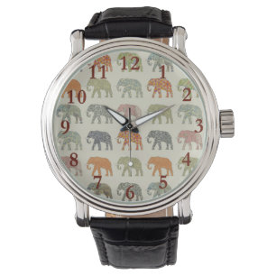 Elephant Colorful Animal Pattern heute Armbanduhr