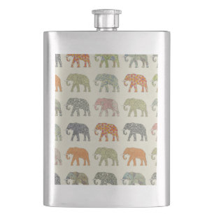 Elephant Colorful Animal Pattern heute Flachmann