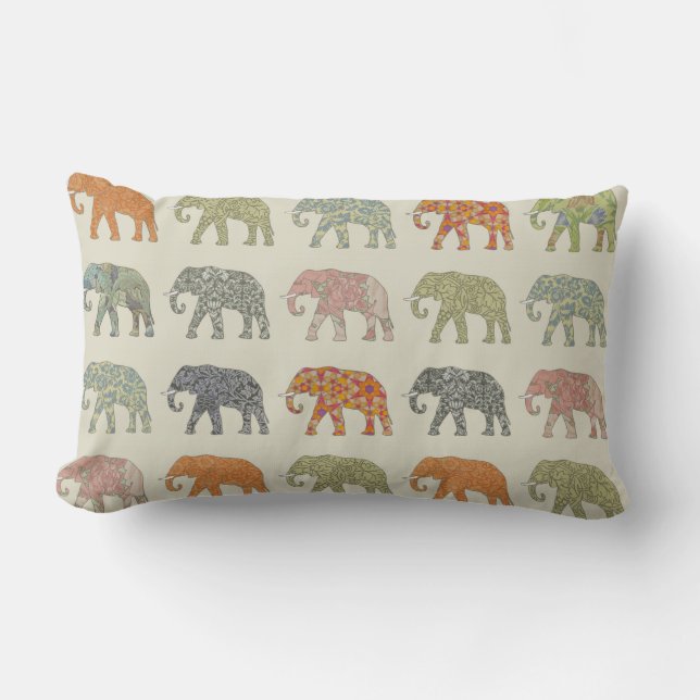 Elephant Colorful Animal Pattern heute Lendenkissen (Vorderseite)
