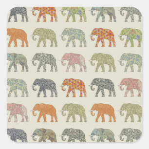 Elephant Colorful Animal Pattern heute Quadratischer Aufkleber