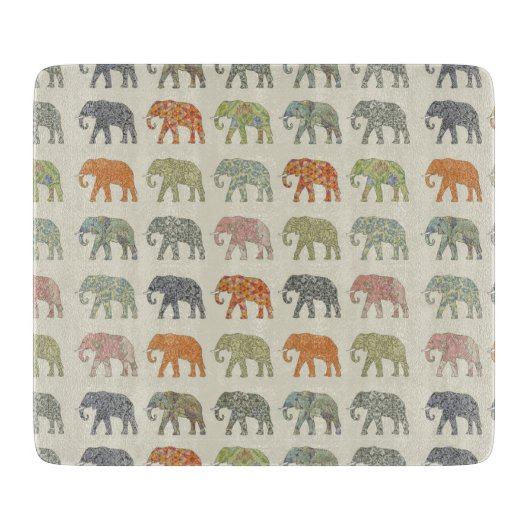 Elephant Colorful Animal Pattern heute Schneidebrett (Vorderseite)