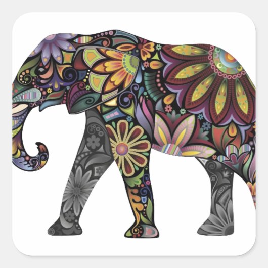 Elephant Colorful Quadratischer Aufkleber (Vorderseite)