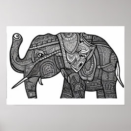 Elephant Coloring Page Poster