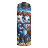 Elephant Couple Bicycle Wedding Thermosbecher (Vorderseite)