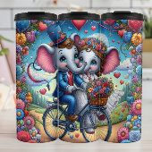 Elephant Couple Bicycle Wedding Thermosbecher