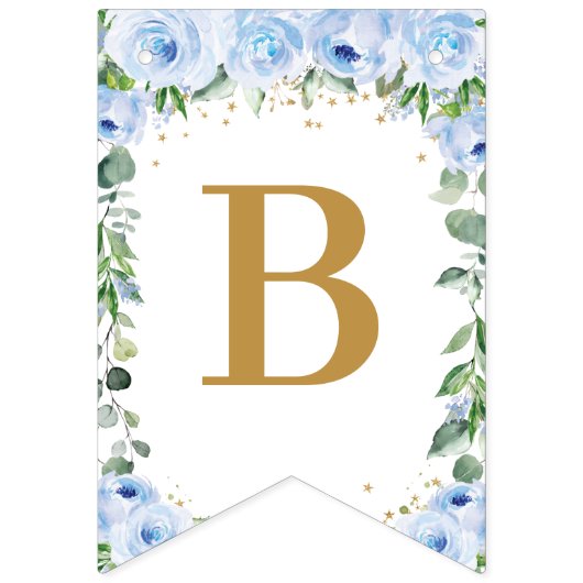 Elephant Crescent Moon Blue Floral Baby Dusche Wimpelkette (Zweite Fahne)