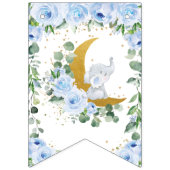 Elephant Crescent Moon Blue Floral Baby Dusche Wimpelkette (Erste Fahne)