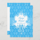 Elephant Damask Aqua Blue Hochzeit Einladung (Vorne/Hinten)