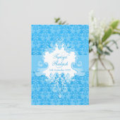 Elephant Damask Aqua Blue Hochzeit Einladung (Stehend Vorderseite)