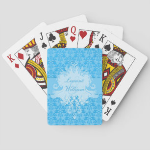 Elephant Damask blaue Hochzeit mit Namen Spielkart Spielkarten