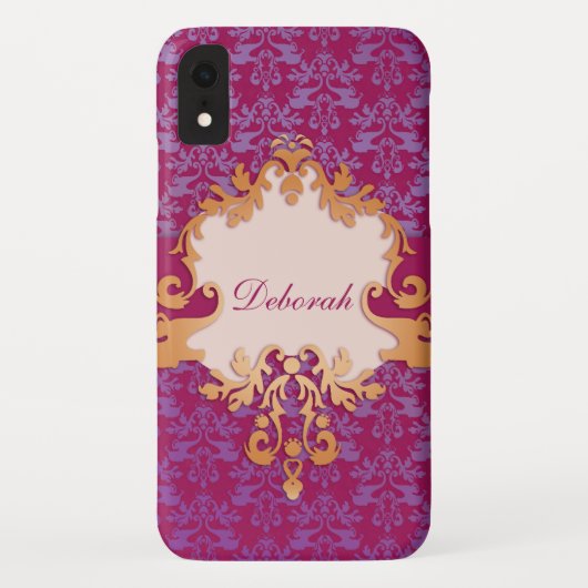 Elephant Damask lila Goldname Case-Mate iPhone Hülle (Rückseite)