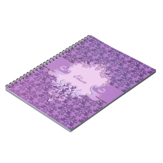 Elephant Damask lila personalisiertes Notebook Notizblock (Linke Seite)