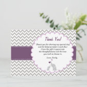 Elephant Danke, Card Baby Girl Dusche Lila Dankeskarte (Stehend Vorderseite)