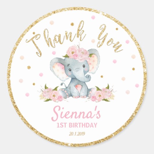 Elephant danke Ihnen Aufkleber Etiketten Geburtsta (Vorderseite)