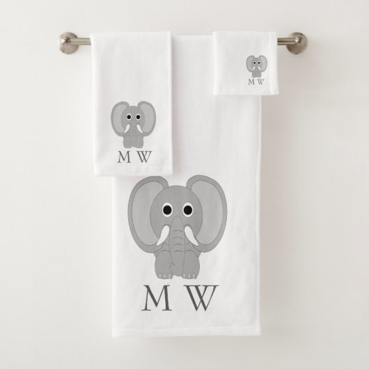Elephant Design Monogrammed Badhandtuch Set (Insitu)