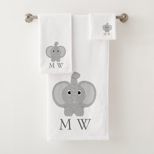 Elephant Design Monogrammed Badhandtuch Set (Insitu)