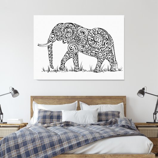 Elephant Design Schwarz & Weiß Leinwanddruck (Insitu (Schlafzimmer))
