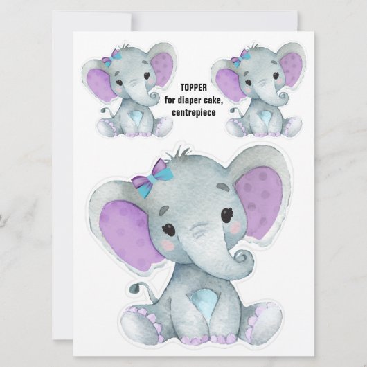 Elephant Diaper Cake Topper, Dekoration im Mittelp Einladung (Vorderseite)