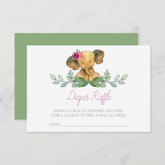 Elephant Diaper Raffeleinlage Begleitkarte (Vorne/Hinten)