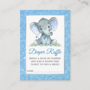 Elephant Diaper Raffle Dusche Blauer Glitzer Begleitkarte