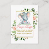 Elephant Diaper Raffle Pink Roses Baby Dusche Begleitkarte (Vorderseite)