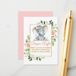 Elephant Diaper Raffle Pink Roses Baby Dusche Begleitkarte