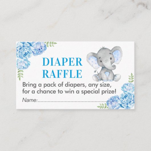 Elephant Diaper Raffle Ticket Blue Baby Shower Boy Begleitkarte (Vorderseite)