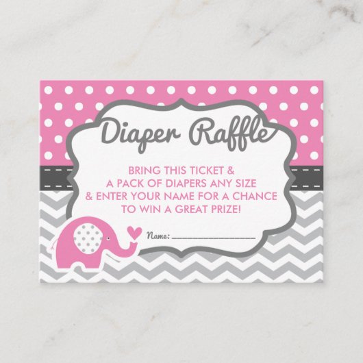 Elephant Diaper Raffle Ticket, EDITABLE FARBE Begleitkarte (Vorderseite)