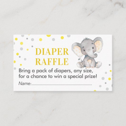 Elephant Diaper Raffle Ticket Gelbe Babydusche Begleitkarte (Vorderseite)