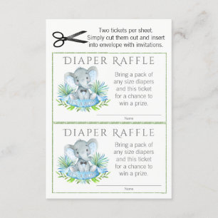 Elephant Diaper Raffle Tickets Begleitkarte