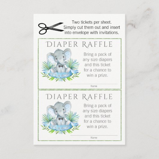 Elephant Diaper Raffle Tickets Begleitkarte (Vorderseite)