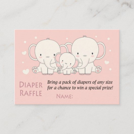 Elephant Diaper Raffle Tickets, rosa und weiß Platzkarte (Vorderseite)