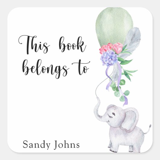 Elephant - Dieses Buch gehört Quadratischer Aufkleber (Vorderseite)