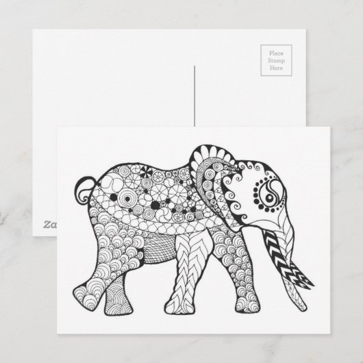 Elephant Doodle Postkarte (Vorne/Hinten)