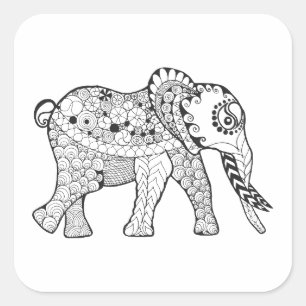Elephant Doodle Quadratischer Aufkleber