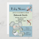 Elephant Dragonfly Blue Stripe Baby Dusche Einladung (Vorne/Hinten)