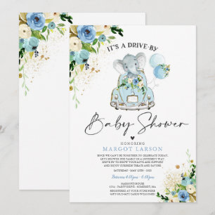 Elephant Drive by Baby Shower Einladung blau