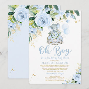 Elephant Drive by Baby Shower Einladung Blue Rose