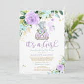 Elephant Drive by Baby Shower Einladung Lila (Stehend Vorderseite)