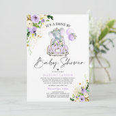 Elephant Drive by Baby Shower Einladung Lila (Stehend Vorderseite)