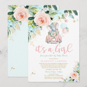 Elephant Drive by Baby Shower Einladung Rosa Rose