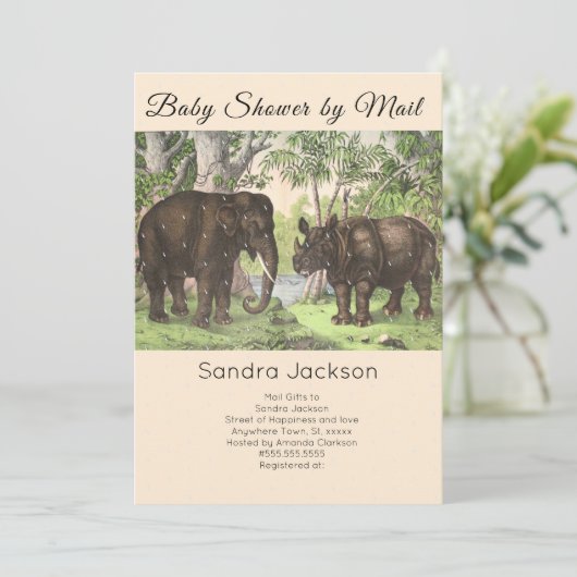 Elephant Dschungle Gender Neutral Baby Dusche by M Einladung (Stehend Vorderseite)